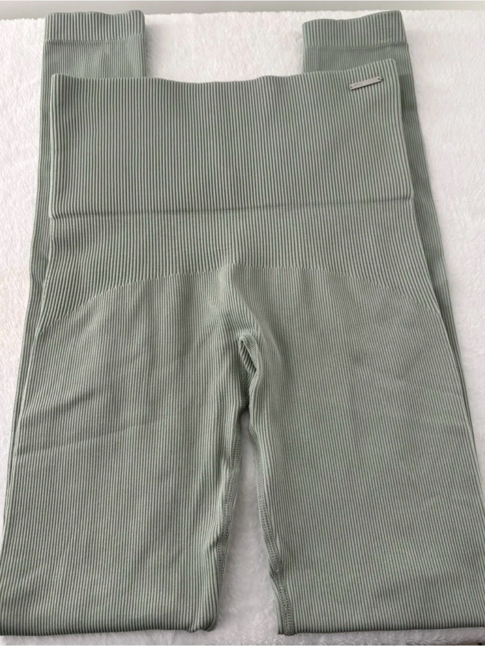Savage X Fenty Ribbed High-Waist Cropped Leggings in Sage Green